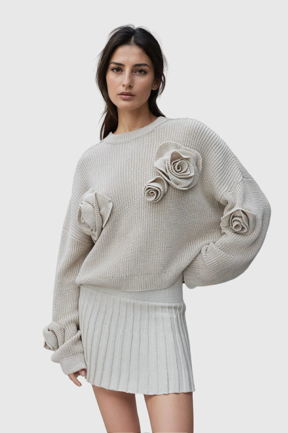 Rose Flower Long Sleeve Knit Top