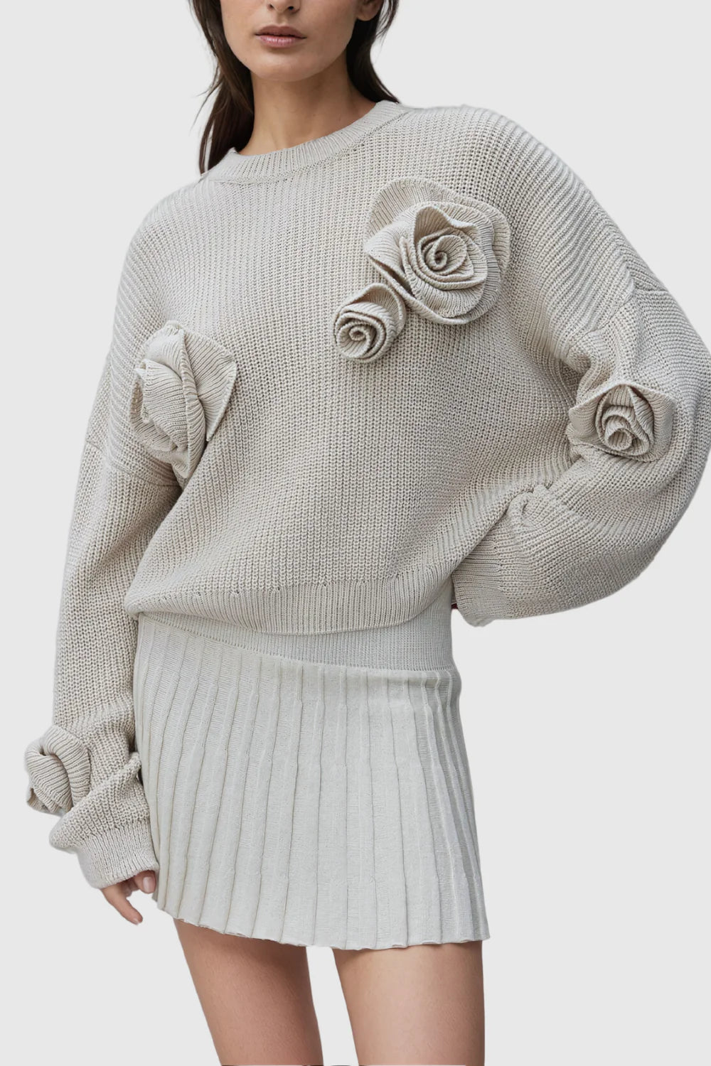 Rose Flower Long Sleeve Knit Top