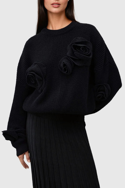 Rose Flower Long Sleeve Knit Top