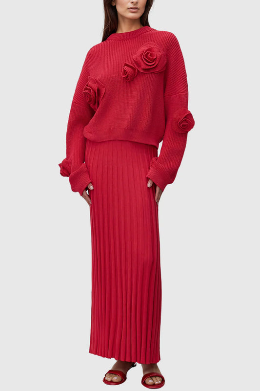 Rose Flower Long Sleeve Knit Top